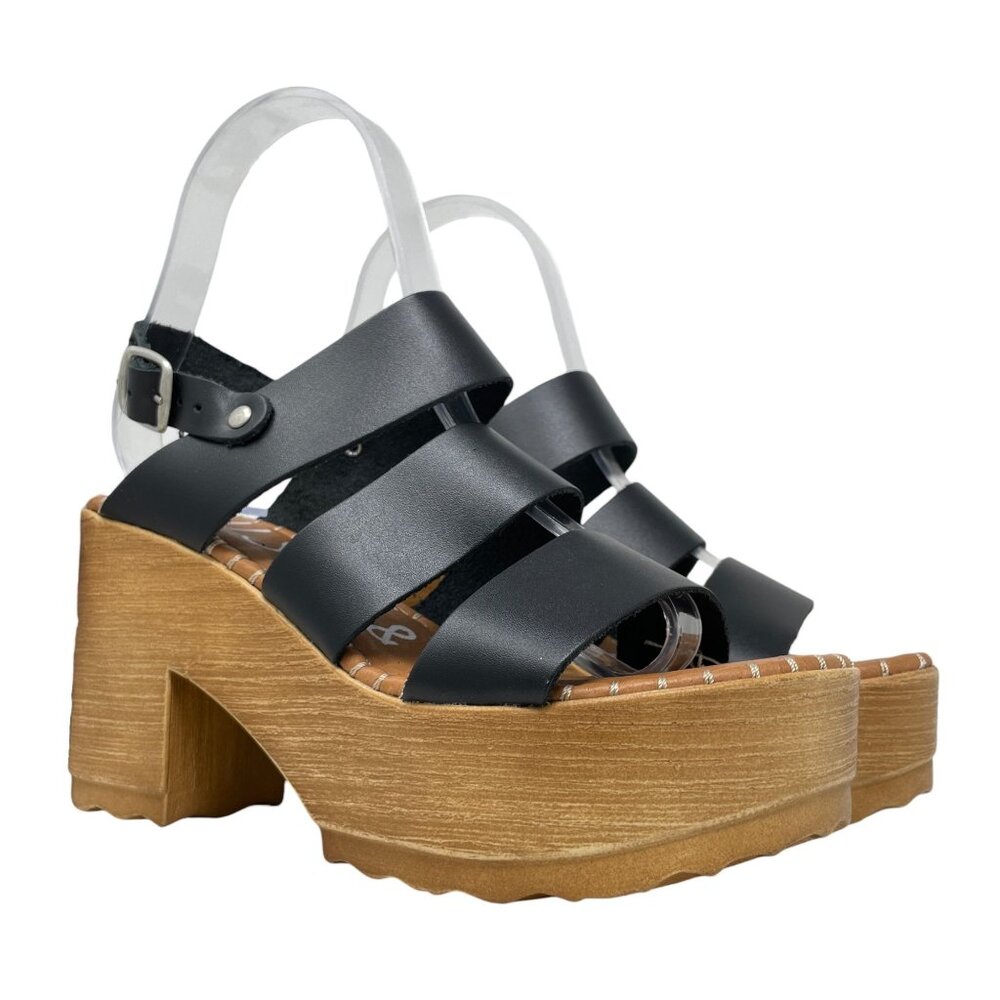 Musse Cloud Womens 5 Frisa Platform Sandal Black Leather Buckle Faux Wood Sole